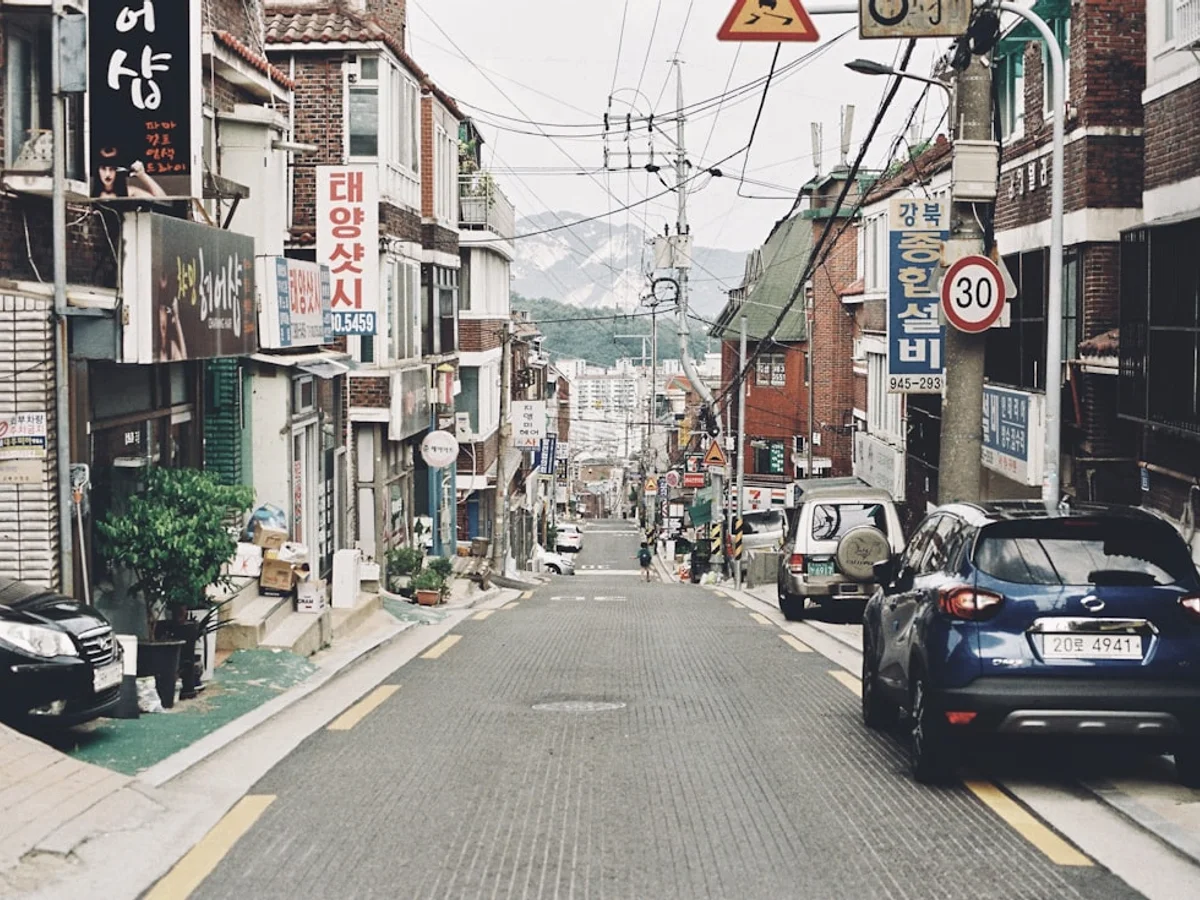 A car parked on the side of a street in Korea